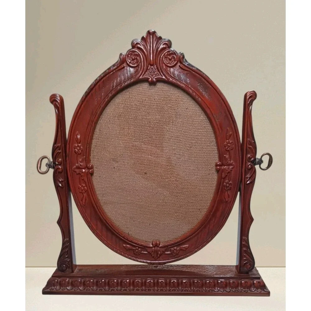 Vintage British Swivel Photo Frame 7x9 Oval Ornate Faux Mahogany Wood Victorian